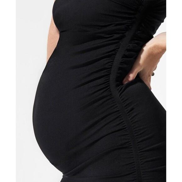 NWT Blanqi Womens Everday Cap Sleeve Dress Size S/M in Black Ruched Stretchy - Picture 4 of 12